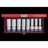 KING TONY Profi-Werkzeuge - 1/2" Steckschlüssel-Set, lang, metrisch - 8 tlg. 4308MR