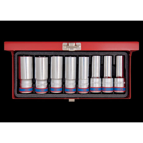 KING TONY Profi-Werkzeuge - 1/2" Steckschlüssel-Set, lang, metrisch - 8 tlg. 4308MR