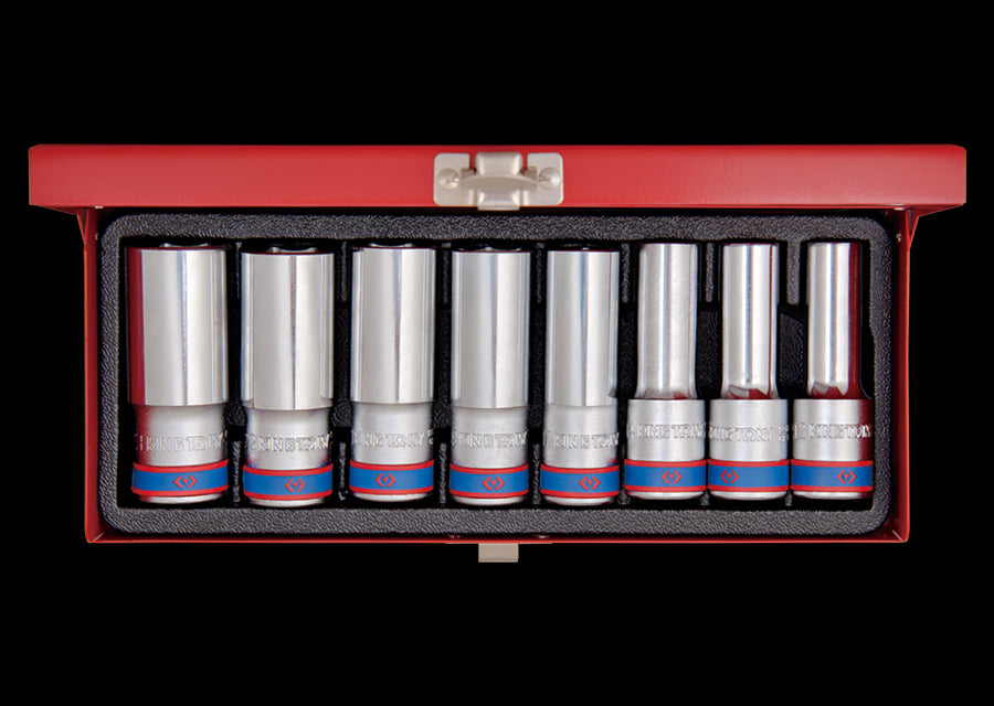 KING TONY Profi-Werkzeuge - 1/2" Steckschlüssel-Set, lang, metrisch - 8 tlg. 4308MR