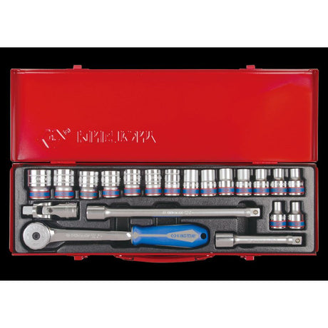 KING TONY Profi-Werkzeuge - 1/2" Schlüssel-Set, metrisch, mit Zubehör - 20 tlg. 4220MR
