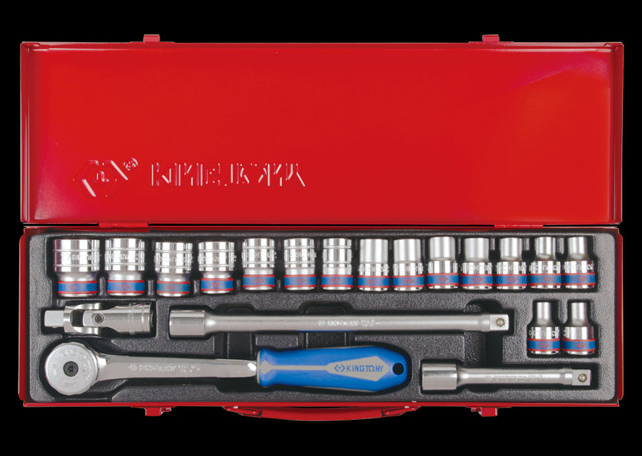 KING TONY Profi-Werkzeuge - 1/2" Schlüssel-Set, metrisch, mit Zubehör - 20 tlg. 4220MR