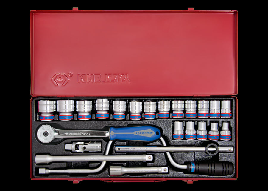 KING TONY Profi-Werkzeuge - 1/2" Steckschlüssel-Set, metrisch, mit Zubehör - 24 tlg. 4325MR03
