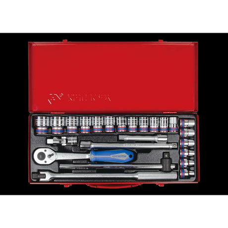 KING TONY Profi-Werkzeuge - 1/2" Steckschlüssel-Set, metrisch, mit Zubehör - 24 tlg. 4526MR03