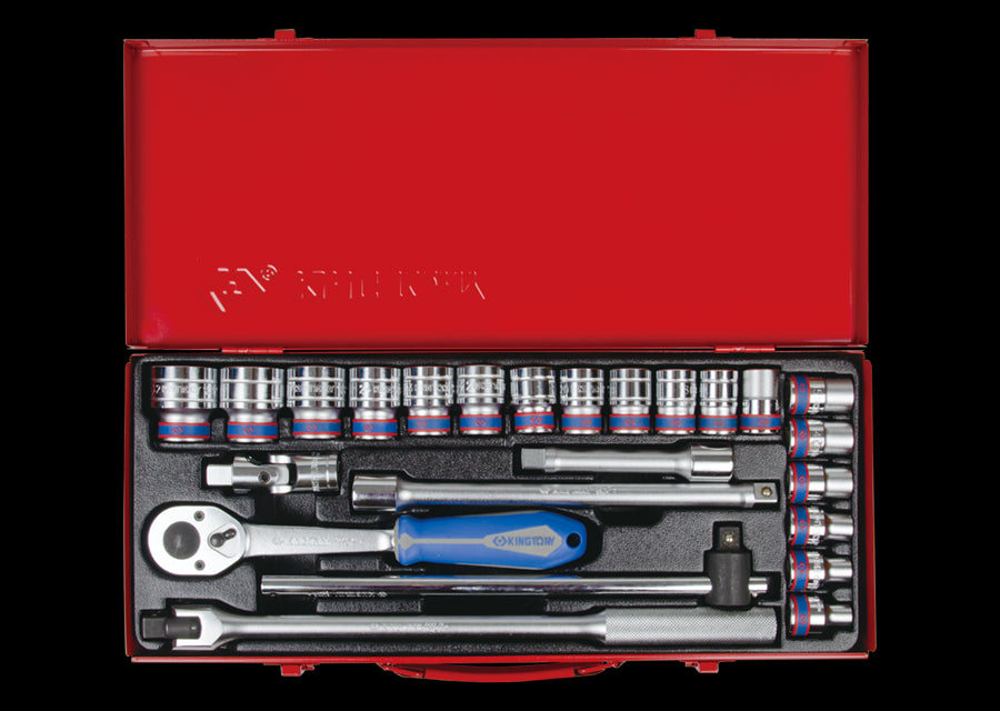 KING TONY Profi-Werkzeuge - 1/2" Steckschlüssel-Set, metrisch, mit Zubehör - 24 tlg. 4526MR03