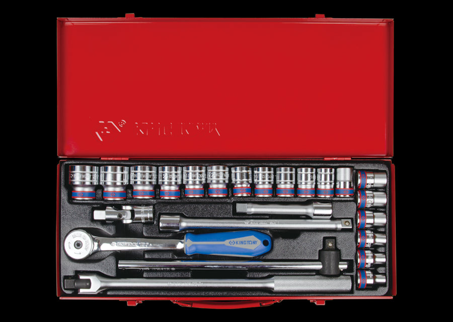KING TONY Profi-Werkzeuge - 1/2" Steckschlüssel-Set, metrisch, mit Zubehör - 24 tlg. 4526MR04