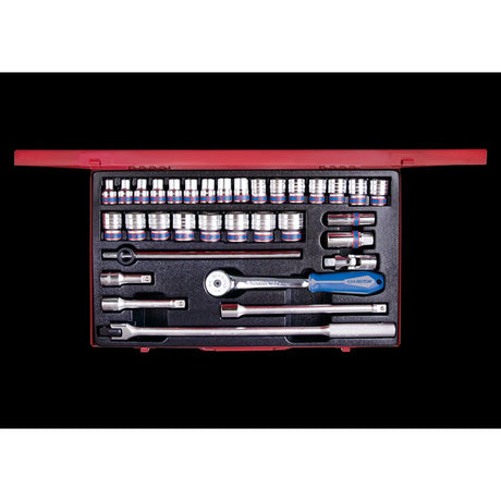 KING TONY Profi-Werkzeuge - 1/2" Steckschlüssel-Set, metrisch, mit Zubehör - 33 tlg. 4534MR03