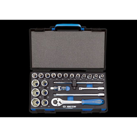 KING TONY Profi-Werkzeuge - 1/2" 6-Kant Steckschlüssel-Set, metrisch, mit Zubehör  - 23 tlg. 4523MRE01