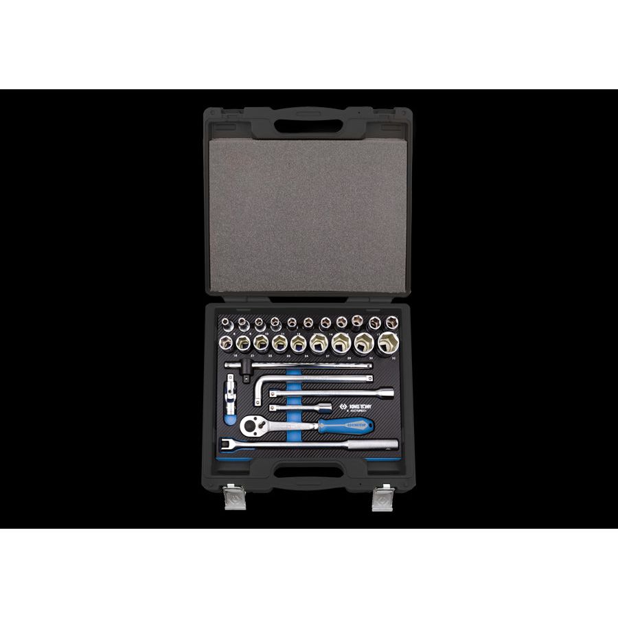 KING TONY Profi-Werkzeuge - 1/2" 6-Kant Steckschlüssel-Set, EVAWAVE, mit Zubehör - 27 tlg. 4527MRE02