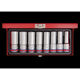 KING TONY Profi-Werkzeuge - 1/2" Steckschlüssel-Set, lang, Zoll - 8 tlg. 4208SR