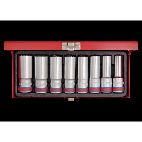 KING TONY Profi-Werkzeuge - 1/2" Steckschlüssel-Set, lang, Zoll - 8 tlg. 4208SR