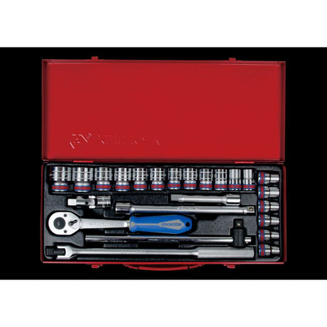 KING TONY Profi-Werkzeuge - 1/2" Steckschlüssel-Set, Zoll, mit Zubehör - 24 tlg. 4026SR03