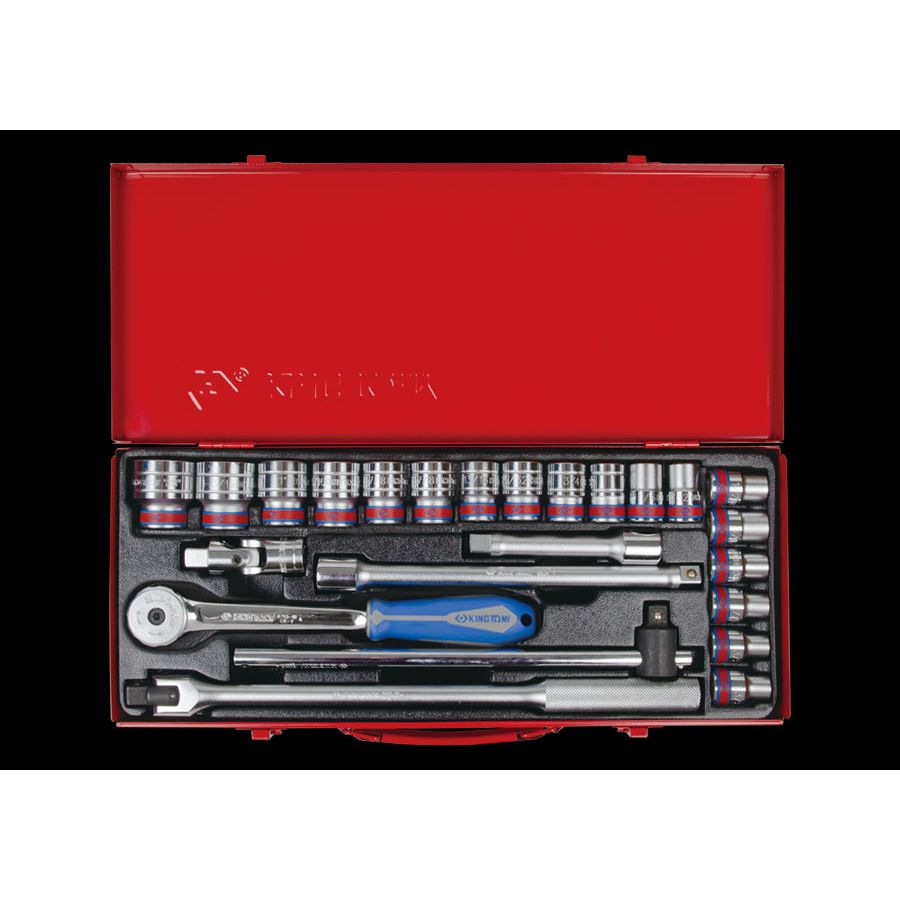 KING TONY Profi-Werkzeuge - 1/2" Steckschlüssel-Set, Zoll, mit Zubehör - 24 tlg. 4526SR04
