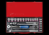 KING TONY Profi-Werkzeuge - 1/2" Steckschlüssel-Set, Zoll, mit Zubehör - 24 tlg. 4526SR04