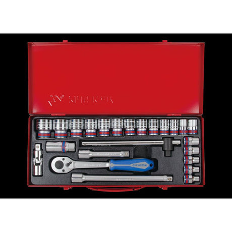 KING TONY Profi-Werkzeuge - 1/2" Steckschlüssel-Set, Zoll, mit Zubehör - 24 tlg. 4028SR