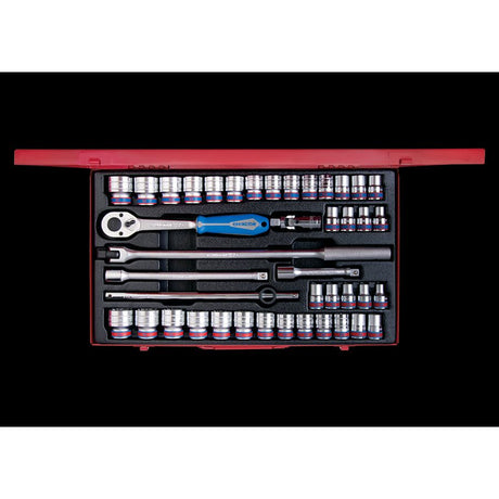 KING TONY Profi-Werkzeuge - 1/2" Steckschlüssel- und Zubehörset, metrisch und Zoll - 42 tlg. 4042CR02