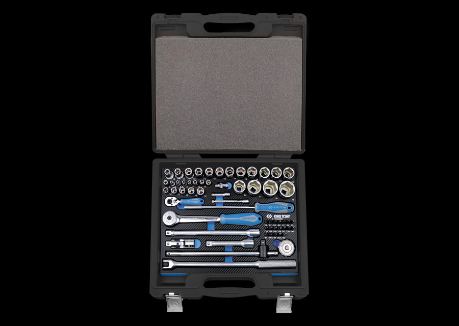 KING TONY Profi-Werkzeuge - 1/4" +  1/2" 6-Kant Steckschlüsselset, EVAWAVE, Zubehör - 60 tlg. 7560MRE