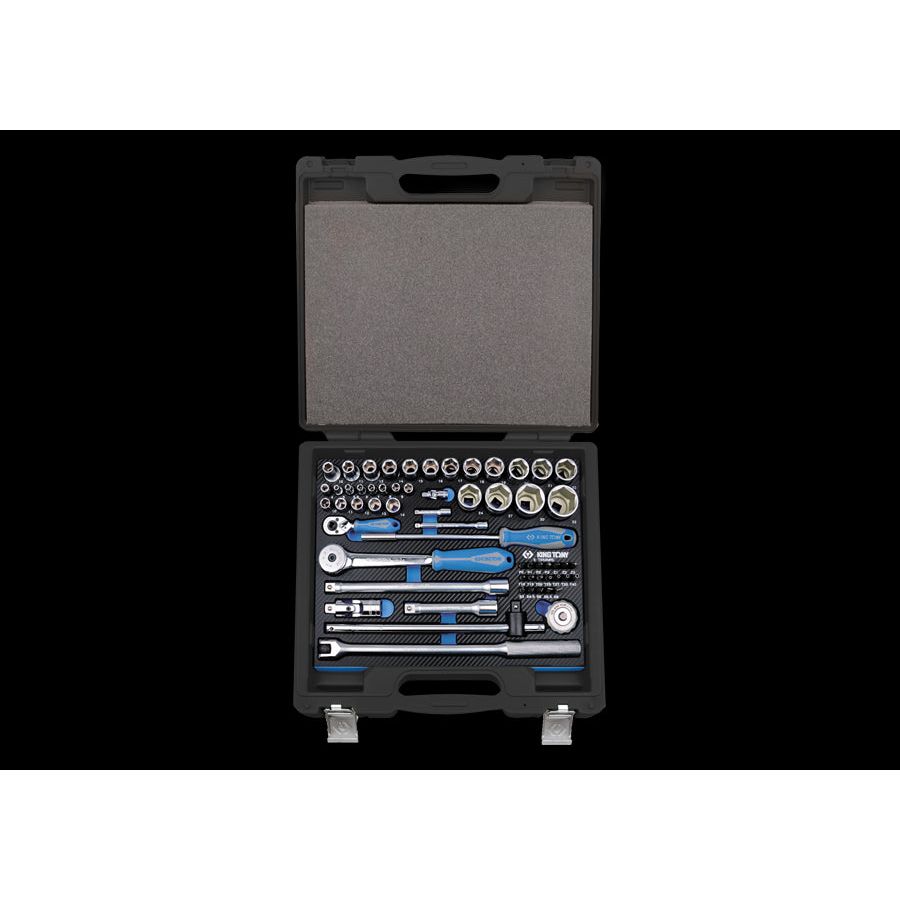 KING TONY Profi-Werkzeuge - 1/4" +  1/2" 6-Kant Steckschlüsselset, EVAWAVE, Zubehör - 60 tlg. 7560MRE