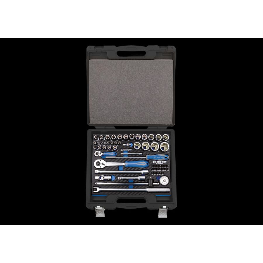 KING TONY Profi-Werkzeuge - 1/4" +  1/2" 6-Kant Steckschlüsselset, EVAWAVE, Zubehör - 60 tlg. 7560MRE01