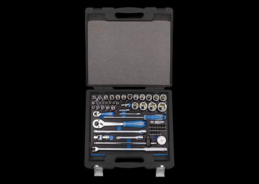 KING TONY Profi-Werkzeuge - 1/4" +  1/2" 6-Kant Steckschlüsselset, EVAWAVE, Zubehör - 60 tlg. 7560MRE01