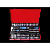KING TONY Profi-Werkzeuge - 1/4"+ 3/8"+ 1/2" Steckschlüssel-Set, metrisch, mit Zubehör - 62 tlg. 9564MR01