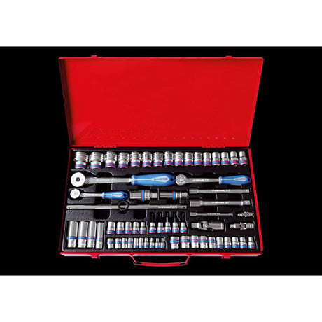 KING TONY Profi-Werkzeuge - 1/4"+ 3/8"+ 1/2" Steckschlüssel-Set, metrisch, mit Zubehör - 62 tlg. 9564MR01