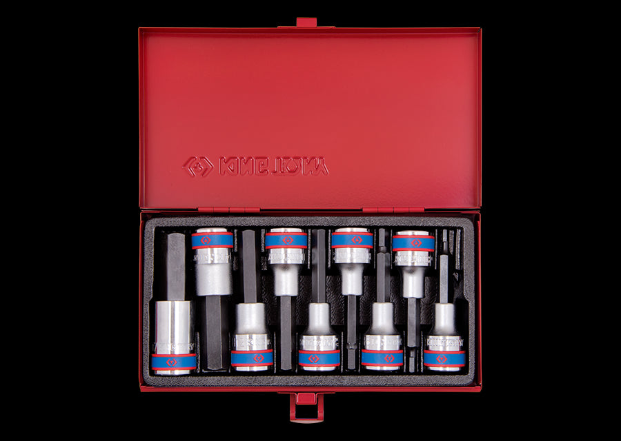 KING TONY Profi-Werkzeuge - 1/2" 6-Kant Steckschlüssel-Set, lang - 9 tlg. 4120PR