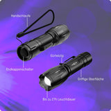 ANSMANN Action 400 UV LED-Taschenlampe – 90 lm, UV-Licht, 3x AAA, 50 m Reichweite