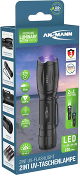 ANSMANN Action 400 UV LED-Taschenlampe – 90 lm, UV-Licht, 3x AAA, 50 m Reichweite