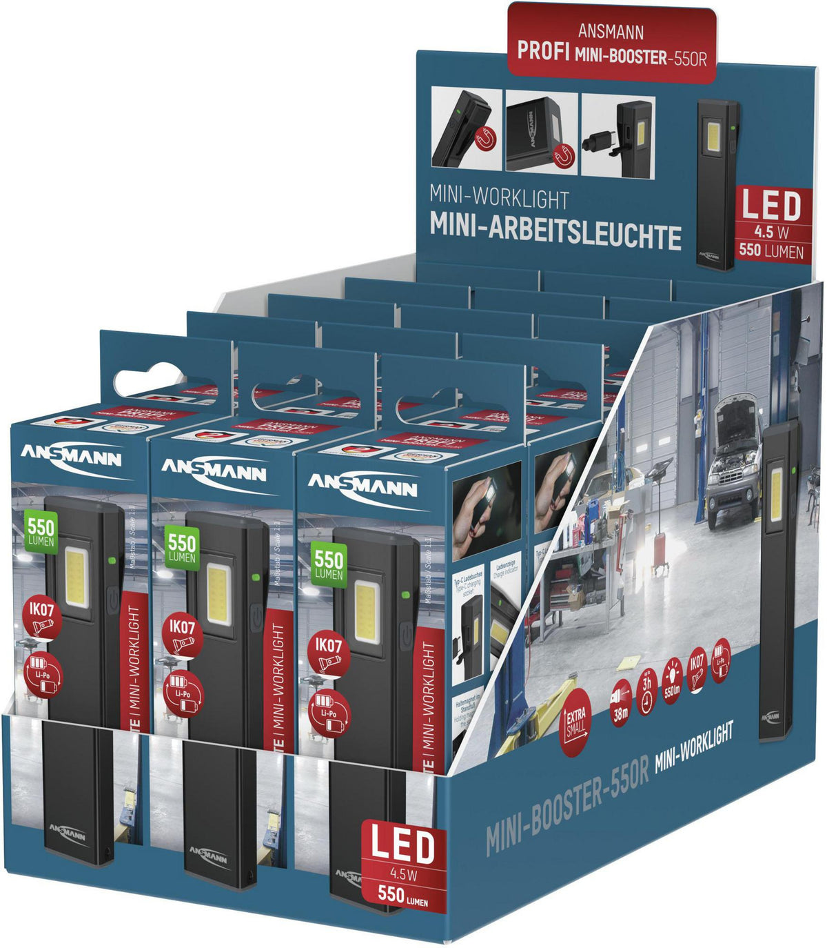 ANSMANN LED-Akkuhandleuchte Mini-Booster-550R, 550 lm, USB-C, 3 Stufen