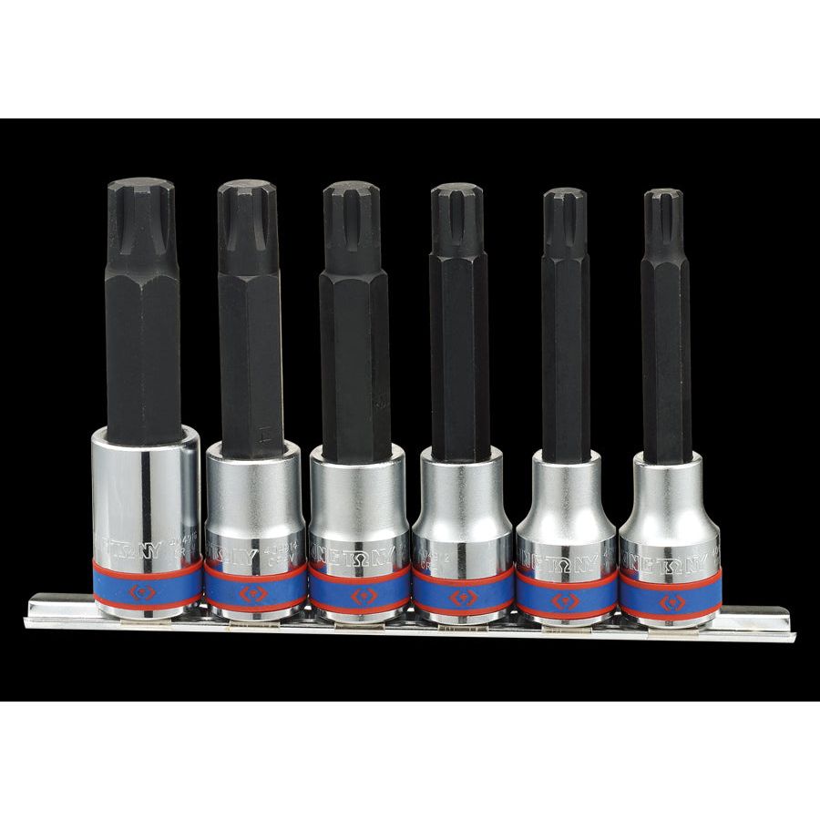 KING TONY Profi-Werkzeuge - 1/2" RIBE Steckschlüssel-Set, lang, Steckleiste - 6 tlg. 4116PR