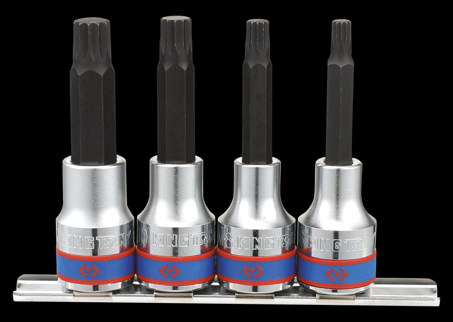 KING TONY Profi-Werkzeuge - 1/2" XZN® Steckschlüssel-Set, Steckleiste, lang - 4 tlg. 4136PR