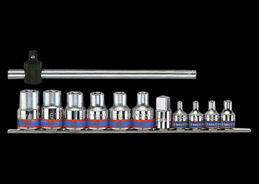 KING TONY Profi-Werkzeuge - 3/8"+ 1/2" TORX® Steckschlüssel-Set, Steckleiste, Zubehör - 12 tlg. 7112PR