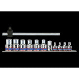 KING TONY Profi-Werkzeuge - 3/8"+ 1/2" TORX® Steckschlüssel-Set, Steckleiste, Zubehör - 12 tlg. 7112PR