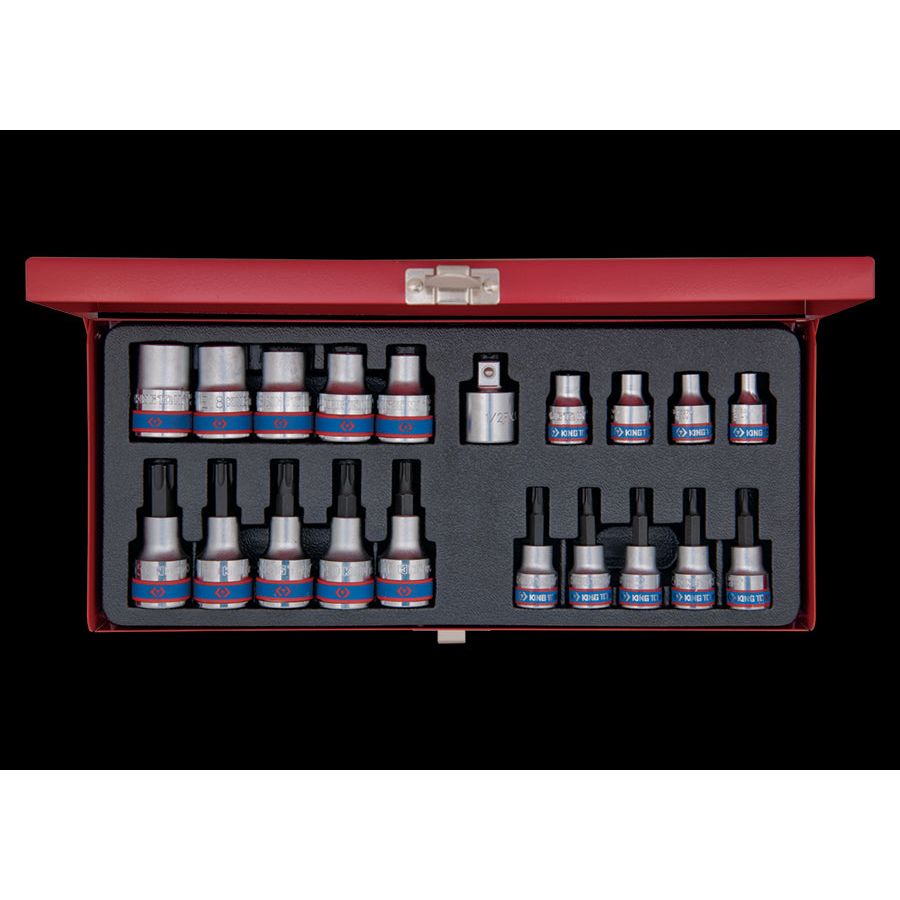 KING TONY Profi-Werkzeuge - 3/8"+ 1/2" TORX® Steckschlüssel-Set, mit Zubehör - 20 tlg. 7120PR