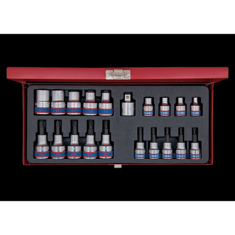 KING TONY Profi-Werkzeuge - 3/8"+ 1/2" TORX® Steckschlüssel-Set, mit Zubehör - 20 tlg. 7120PR