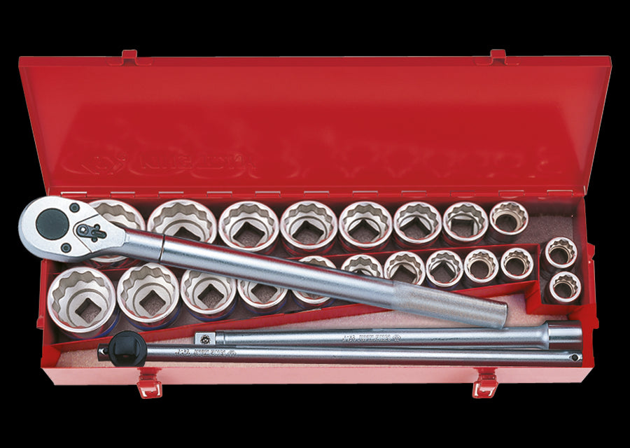 KING TONY Profi-Werkzeuge - 3/4" Steckschlüssel-Set, metrisch und Zoll, mit Zubehör - 24 tlg. 6224CR