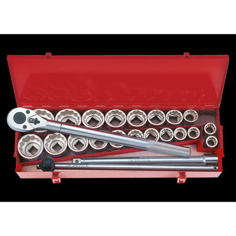 KING TONY Profi-Werkzeuge - 3/4" Steckschlüssel-Set, metrisch und Zoll, mit Zubehör - 24 tlg. 6224CR