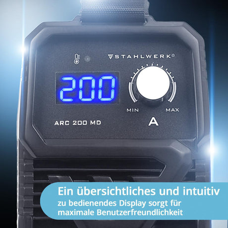 STAHLWERK Elektrodenschweißgerät ARC 200 MD mit Zubehör 20-200 A – IGBT-Inverter, Hotstart & Anti-Stick