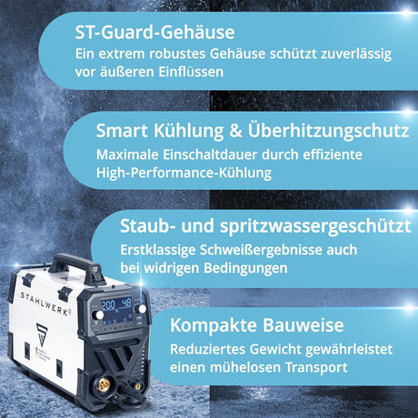 STAHLWERK MIG MAG 200 Puls Pro Digital Schutzgasschweißgerät mit Zubehör, 200 A, vollsynergisch