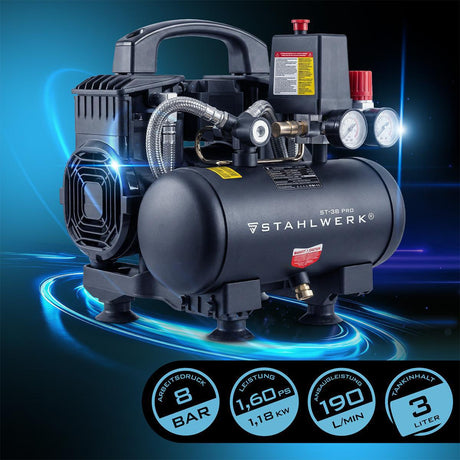 STAHLWERK Kompressor ST-38 Pro 190 l/min 8 bar 3 l ölfrei Brushless