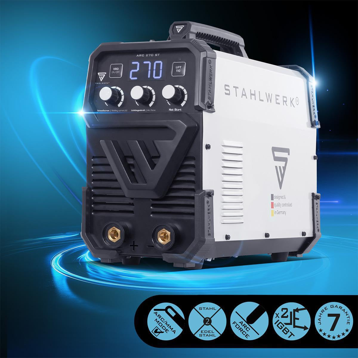 STAHLWERK ARC 270 ST Elektrodenschweißgerät – 270 A, IGBT, MMA/Lift-TIG, 400 V