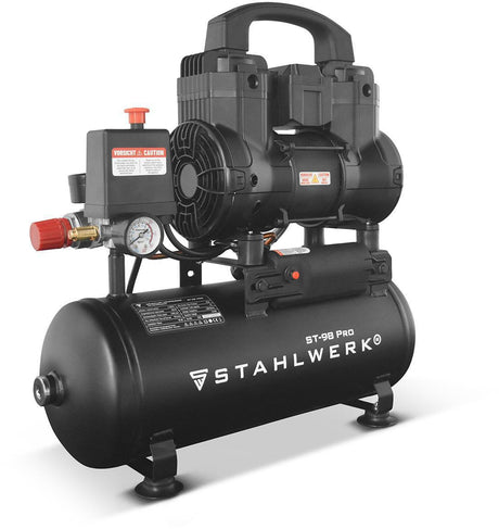 Kompressor ST-98 Pro 170 l/min 8 bar 9 l STAHLWERK – ölfreier Flüsterkompressor