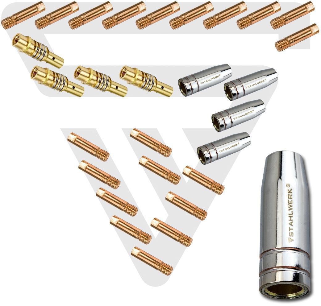STAHLWERK Verschleißteile-Set 28-teilig für AK15/MB15 AK14/MB14 – MIG MAG Schweißbrenner Zubehör