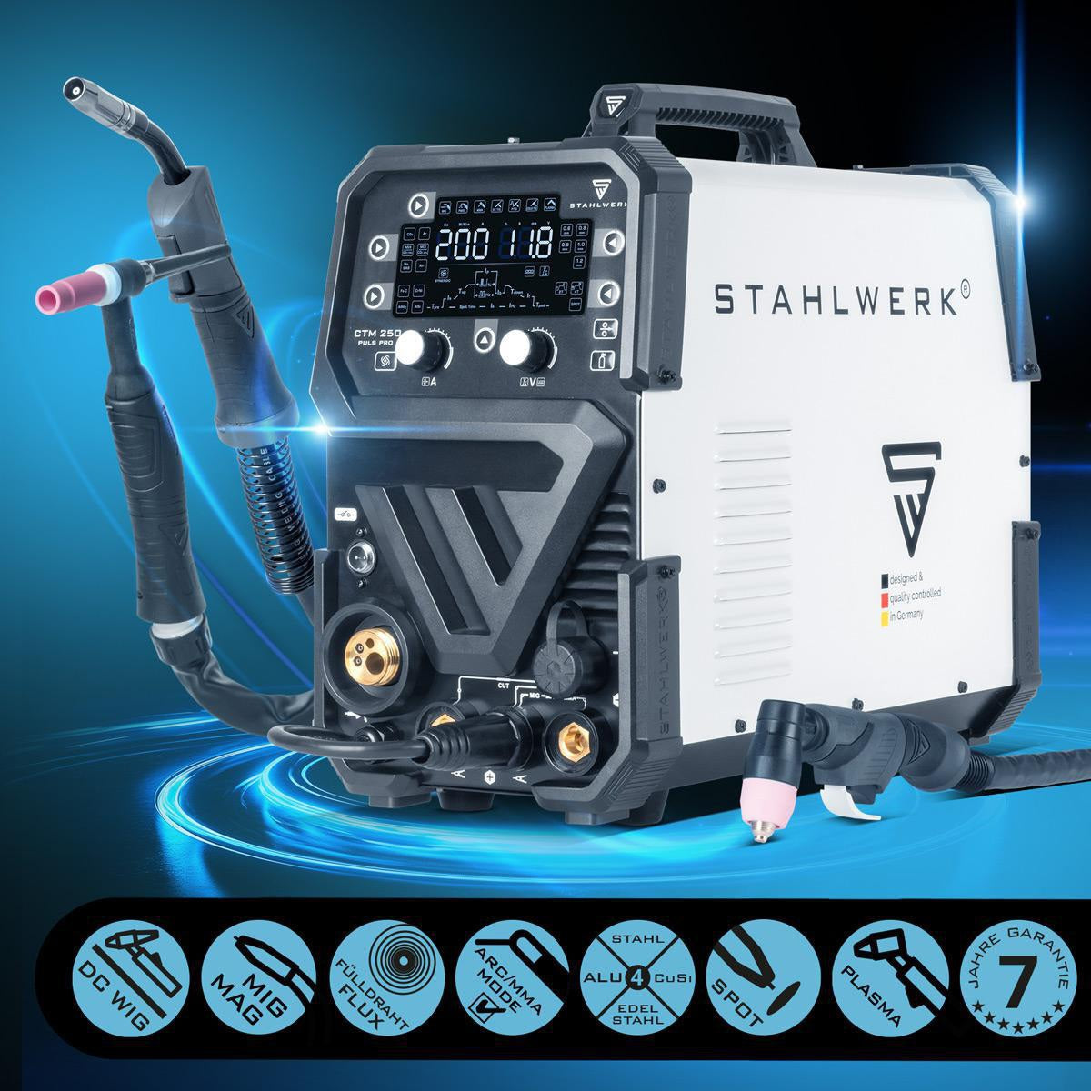 STAHLWERK CTM-250 Puls Pro Inverterschweißgerät 6-in-1 mit Plasmaschneider und 3m Zubehör