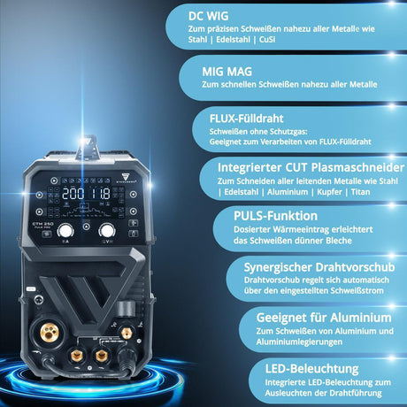 STAHLWERK CTM-250 Puls Pro Inverterschweißgerät 6-in-1 mit Plasmaschneider und 3m Zubehör