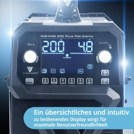 STAHLWERK MIG MAG 200 Puls Pro Digital Schutzgasschweißgerät mit Zubehör, 200 A, vollsynergisch