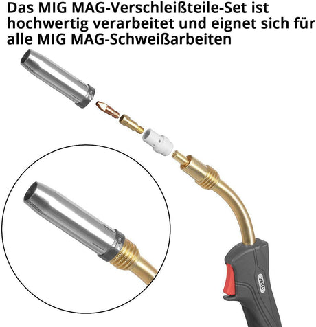 STAHLWERK Verschleißteile-Set 26-tlg. für MIG MAG Schweißbrenner – Stromdüsen 1,0/1,2 mm, Gasdüsen, Keramik-Diffusoren