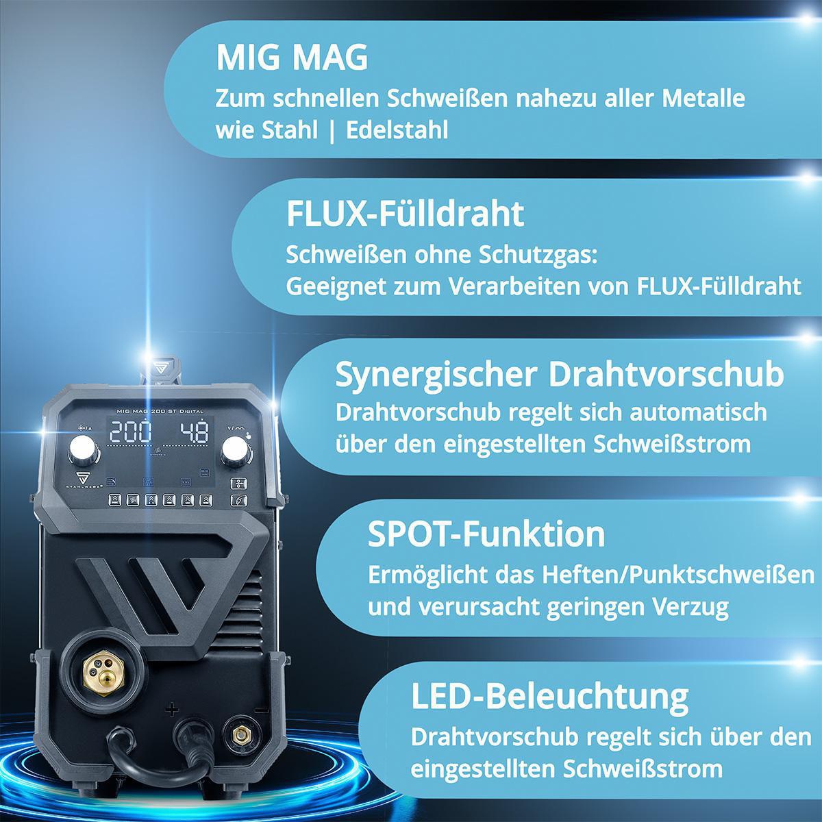 STAHLWERK MIG MAG 200 ST Digital MIG/MAG-Schweißanlage 200 A mit Zubehör
