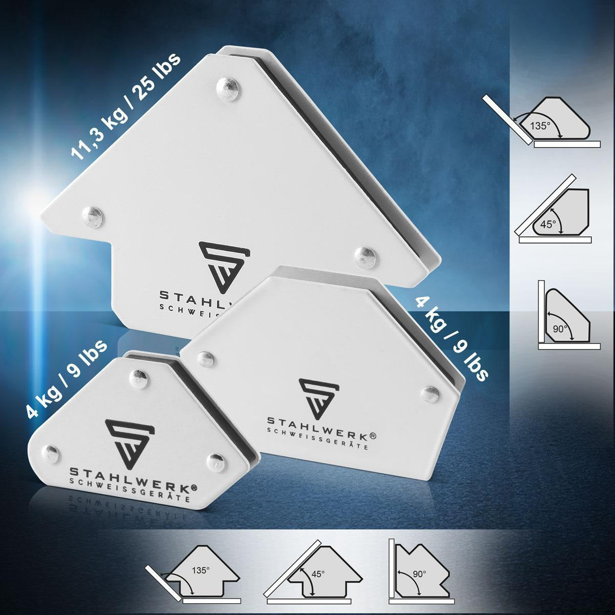 STAHLWERK Magnet-Schweißwinkel 9 & 25 lbs – 6-teiliges Set mit 45°, 90° und 135°