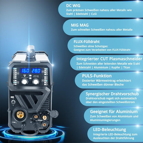 STAHLWERK CTM-416 PULS Pro Inverterschweißgerät 6-in-1 mit 160 A und Plasma-Schneider